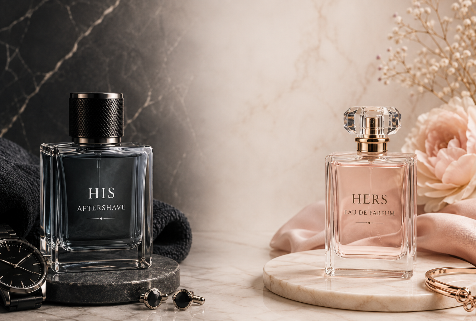 His and Hers themed fragrance stickers design 1