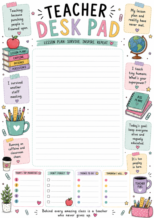 Teacher Desk Plan Note Notepad – A5, 40 Sheets