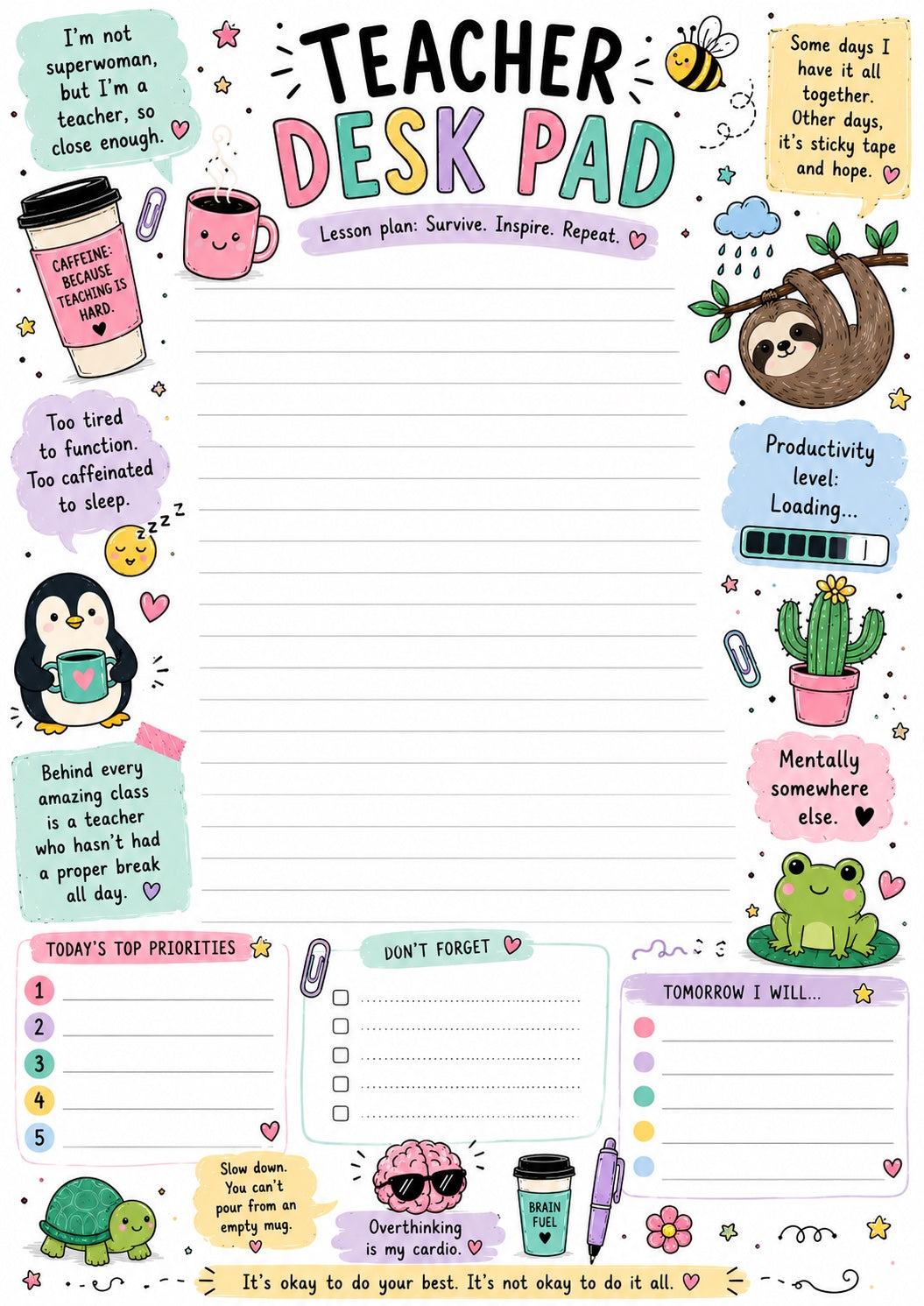 Funny Teacher Desk Plan Note Notepad – A5, 40 Sheets