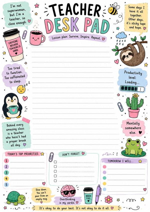 Funny Teacher Desk Plan Note Notepad – A5, 40 Sheets