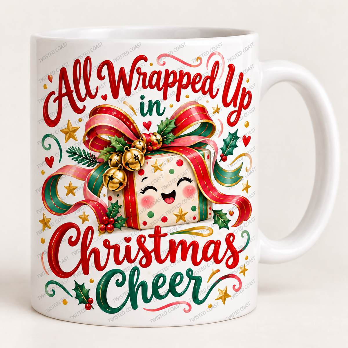 Christmas mug mockup: All Wrapped Up in Christmas Cheer