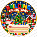 Christmas chocolate tub label – Building Christmas – watermarked preview