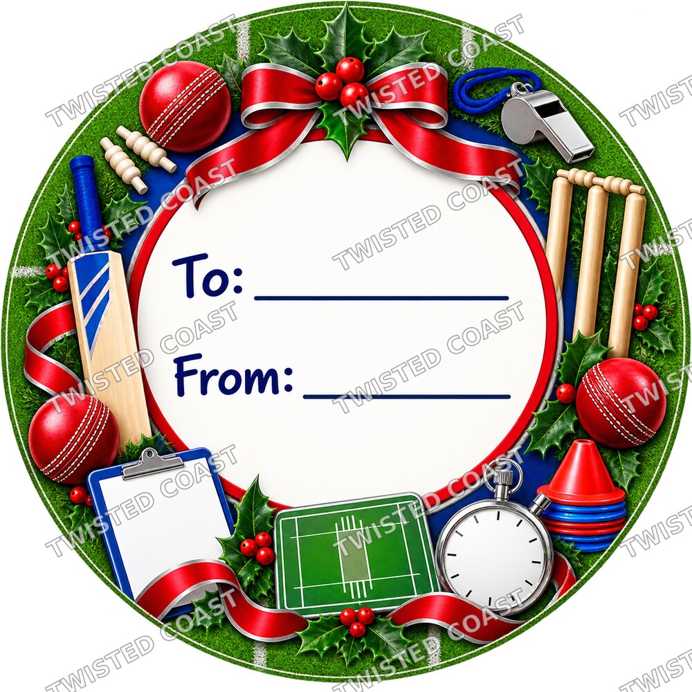 Christmas Chocolate Tub Label – Cricket Coach Bright To & From