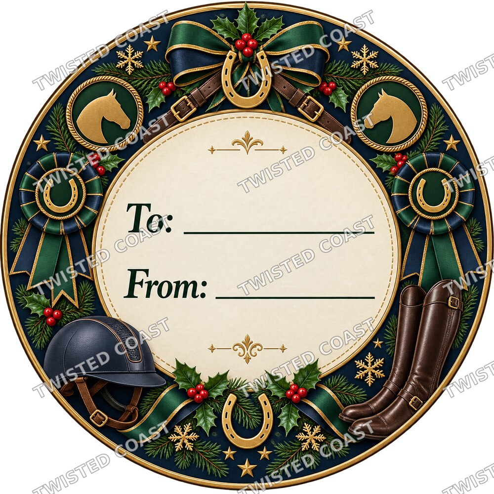 Christmas Chocolate Tub Label – Equestrian Navy & Gold To & From