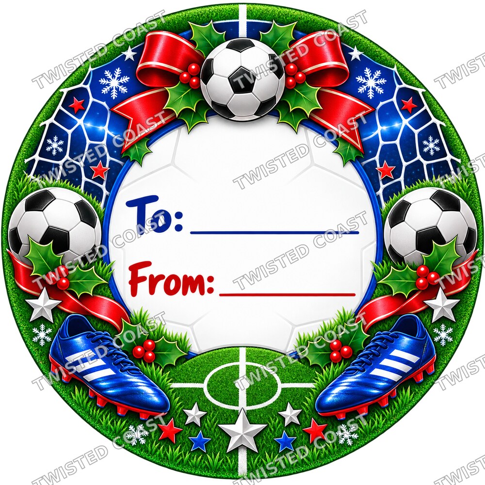 Christmas Chocolate Tub Label – Football Bright Blue To & From