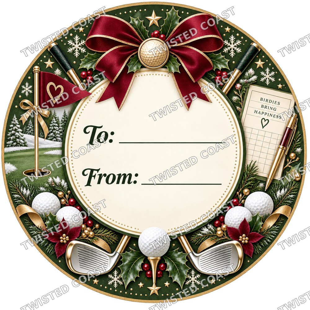 Christmas Chocolate Tub Label – Golf Burgundy & Gold To & From