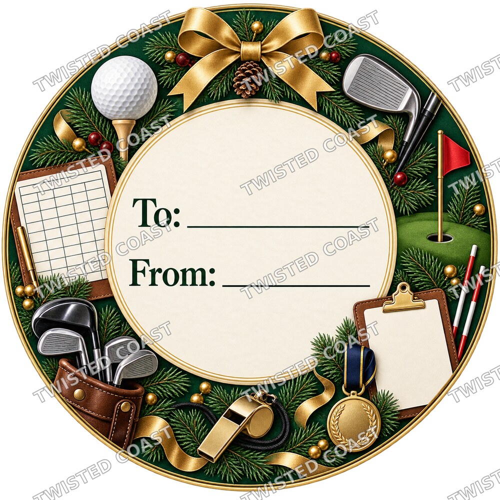 Christmas Chocolate Tub Label – Golf Coach Green & Gold To & From
