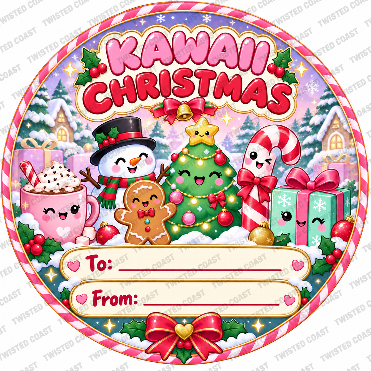 Christmas chocolate tub label – Kawaii Christmas – watermarked preview