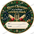 Christmas Chocolate Tub Label – Merry Christmas to a Brilliant Cricket Coach