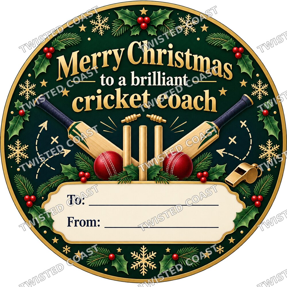 Christmas Chocolate Tub Label – Merry Christmas to a Brilliant Cricket Coach