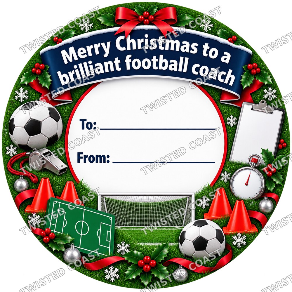 Christmas Chocolate Tub Label – Merry Christmas to a Brilliant Football Coach