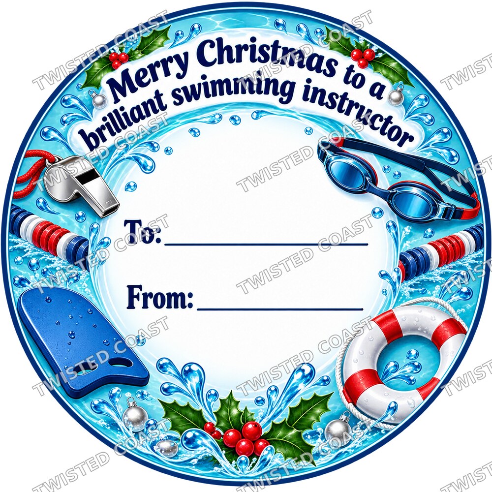 Christmas Chocolate Tub Label – Merry Christmas to a Brilliant Swimming Instructor