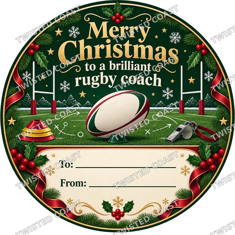 Christmas Chocolate Tub Label – Merry Christmas to a Brilliant UK Rugby Coach