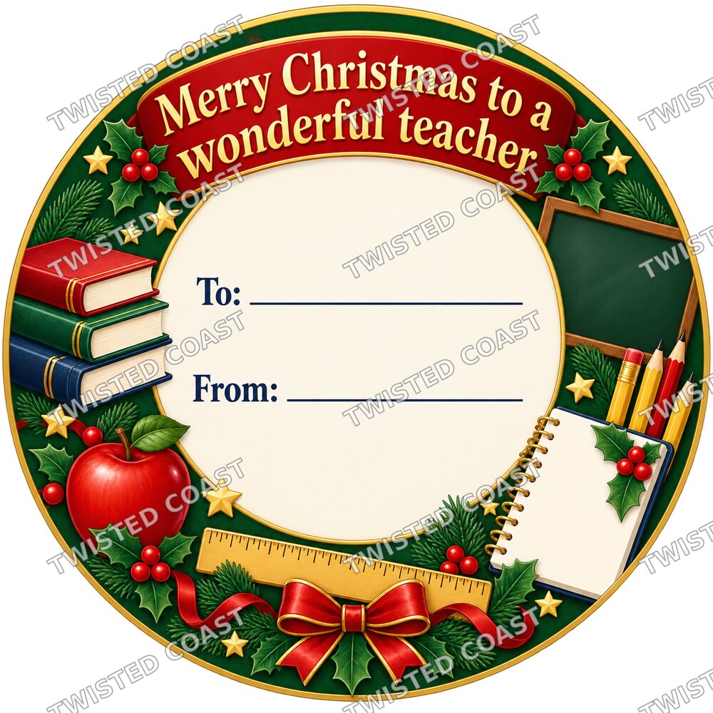 Christmas Chocolate Tub Label – Merry Christmas to a Wonderful Teacher