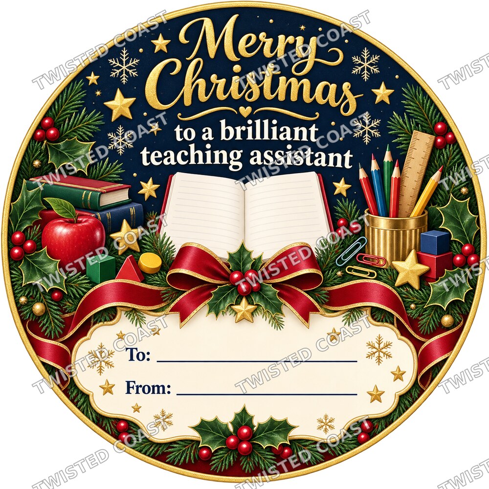 Christmas Chocolate Tub Label – Merry Christmas to a Wonderful Teaching Assistant