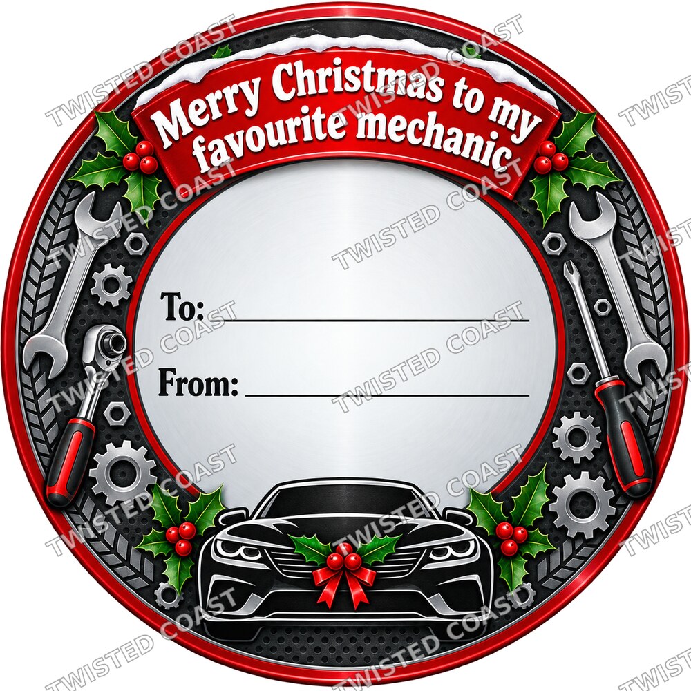 Christmas Chocolate Tub Label – Merry Christmas to My Favourite Mechanic