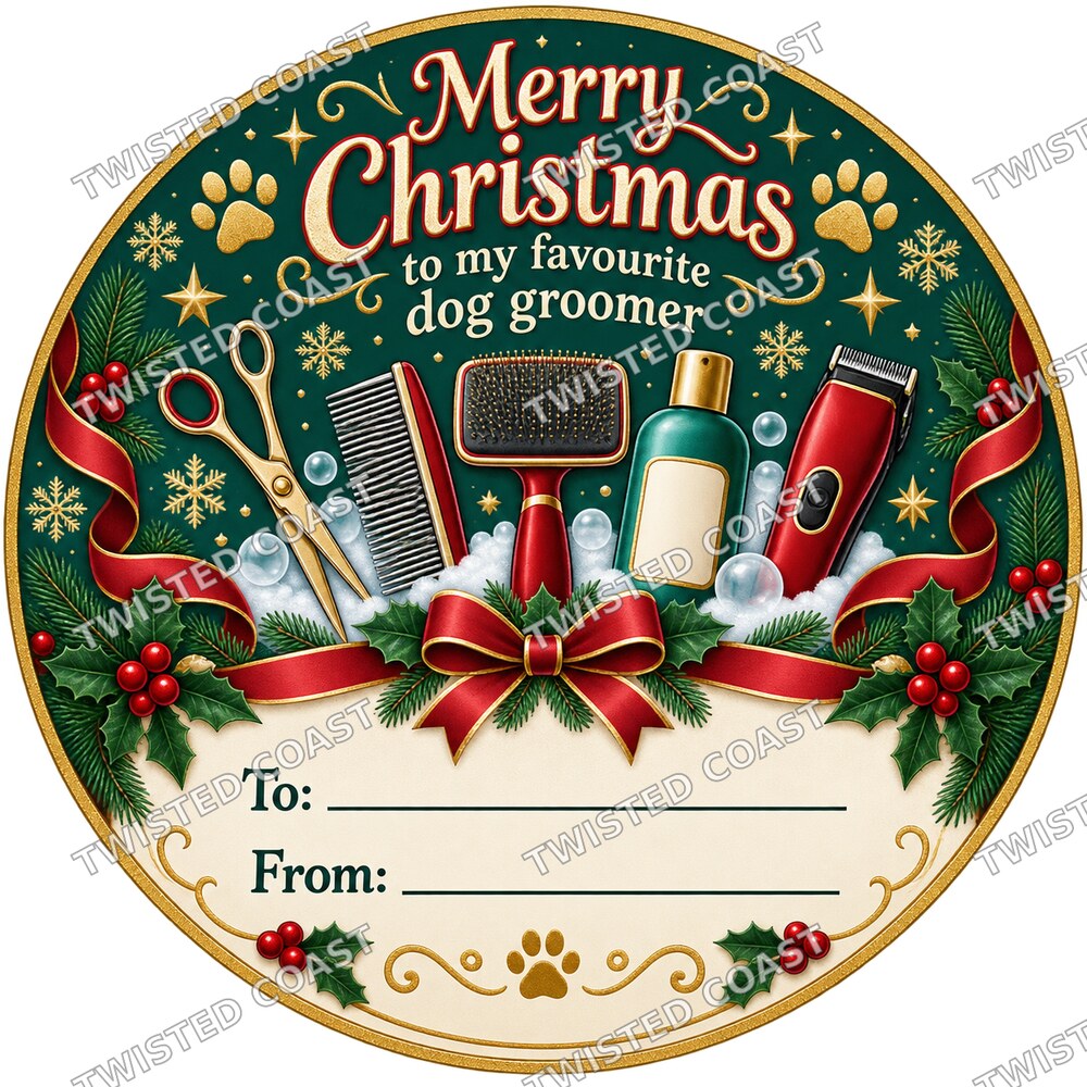 Christmas Chocolate Tub Label – Merry Christmas to Our Brilliant Dog Groomer
