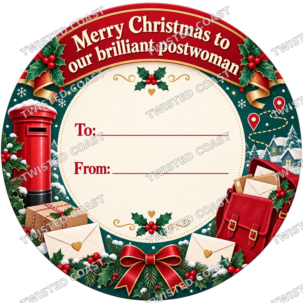Christmas Chocolate Tub Label – Merry Christmas to Our Brilliant Postwoman