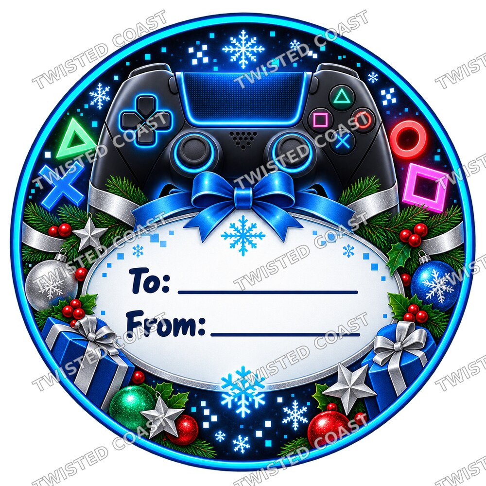 Christmas Chocolate Tub Label – PlayStation Blue To & From