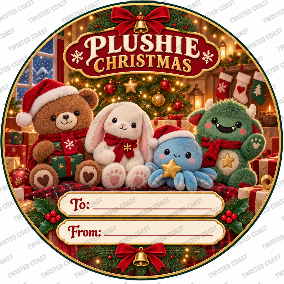 Christmas chocolate tub label – Plushie Christmas – watermarked preview