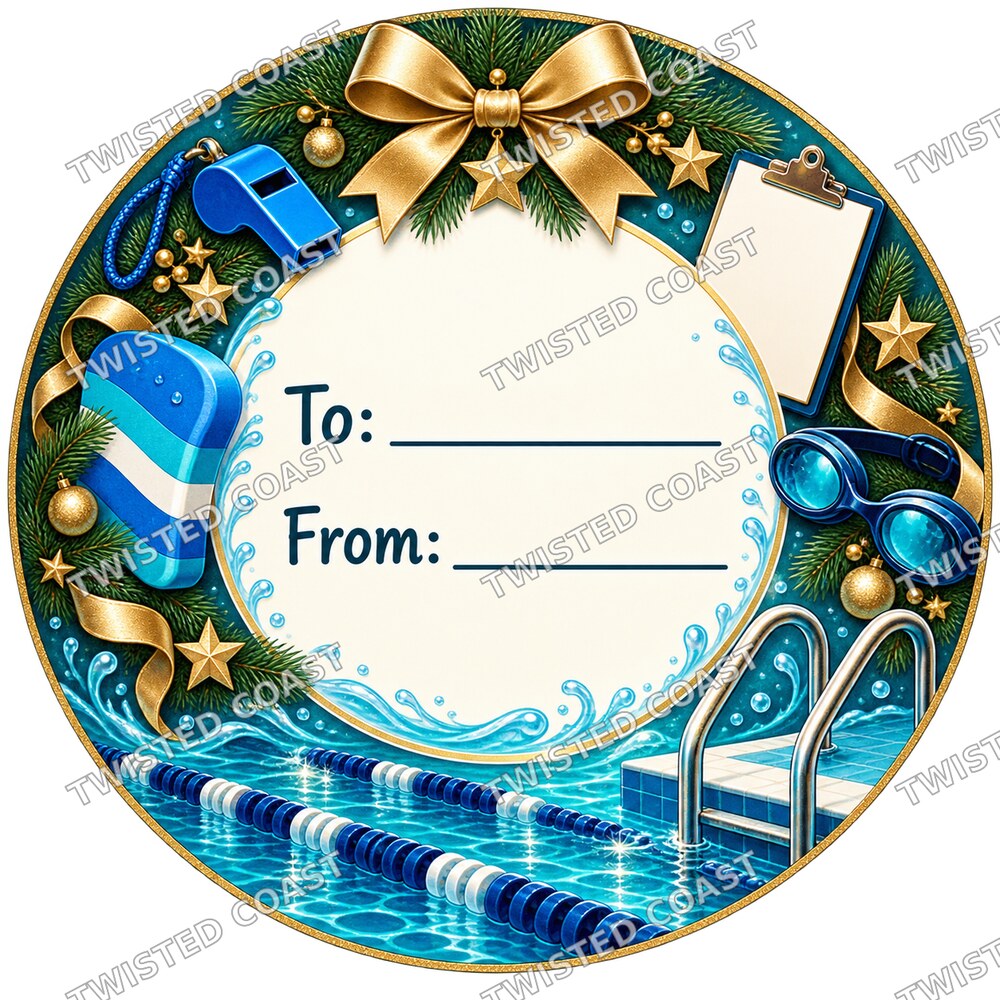 Christmas Chocolate Tub Label – Swimming Instructor Blue & Gold To & From