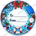 Christmas Chocolate Tub Label – Swimming Instructor Bright Blue To & From