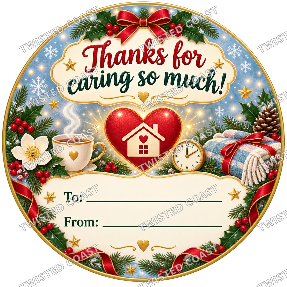Christmas Chocolate Tub Label – Thanks for Caring All Year Round