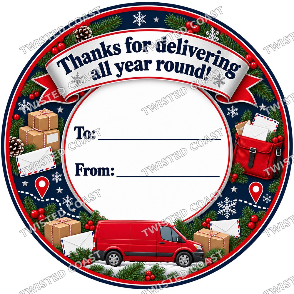 Christmas Chocolate Tub Label – Thanks for Delivering All Year Round – Postman