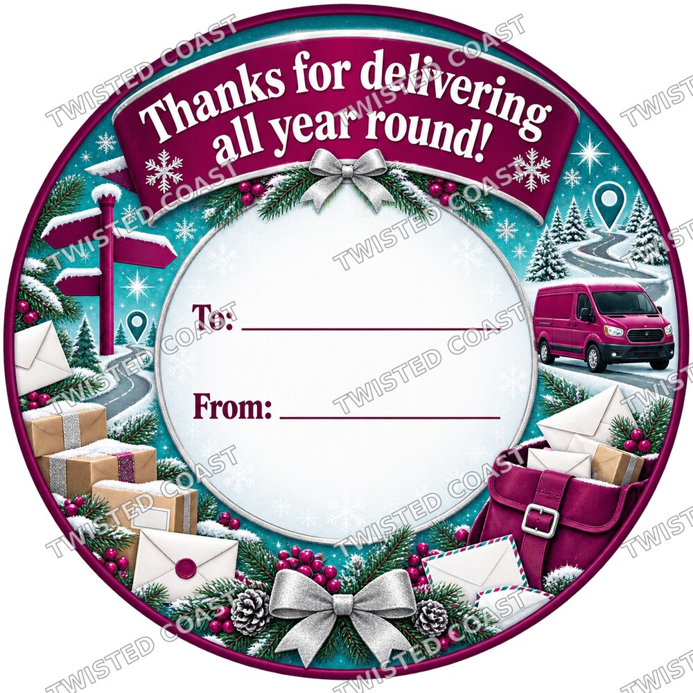 Christmas Chocolate Tub Label – Thanks for Delivering All Year Round – Postwoman