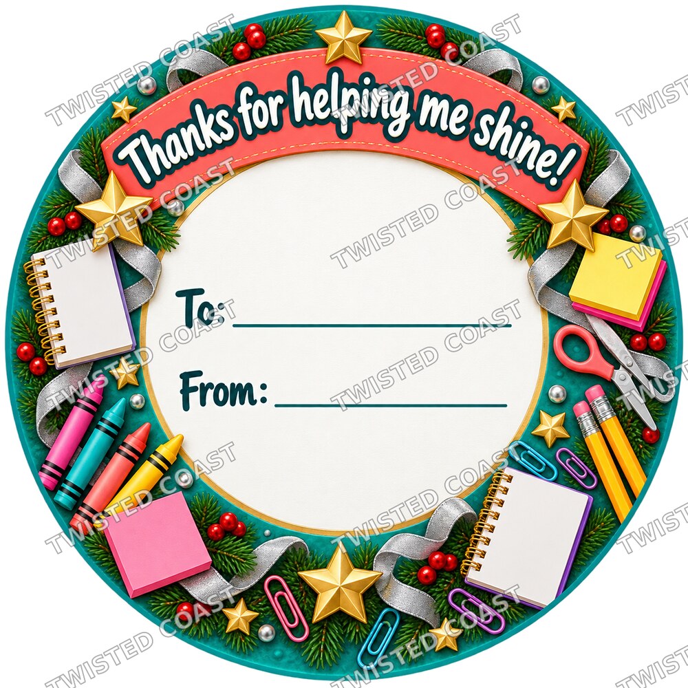 Christmas Chocolate Tub Label – Thanks for Helping Me Shine – Teacher