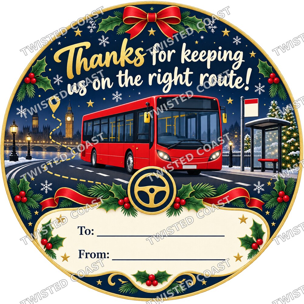 Christmas Chocolate Tub Label – Thanks for Keeping Us Moving – Bus Driver