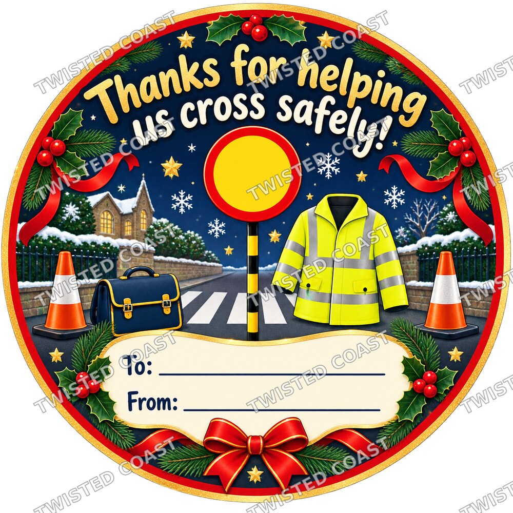 Christmas Chocolate Tub Label – Thanks for Keeping Us Safe – Lollipop Person