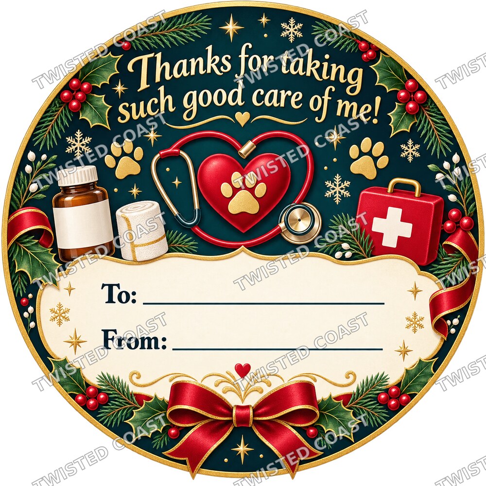 Christmas Chocolate Tub Label – Thanks for Looking After Our Best Friend – Vet