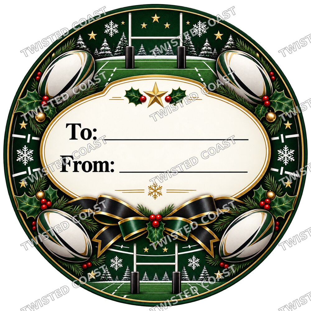Christmas Chocolate Tub Label – UK Rugby Green & Gold To & From