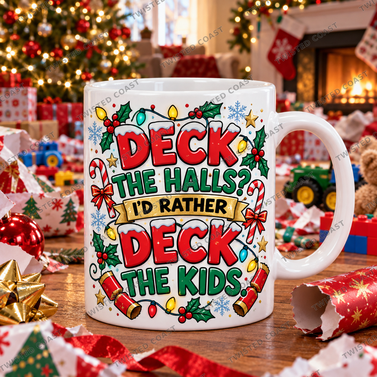 Watermarked Christmas mug mockup: Deck the halls? I’d rather deck the kids