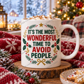 Watermarked Christmas mug mockup: Most wonderful time to avoid people