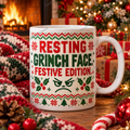 Watermarked Christmas mug mockup: Resting Grinch face. Festive edition
