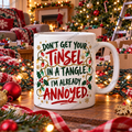 Watermarked Christmas mug mockup: Tinsel tangle, already annoyed
