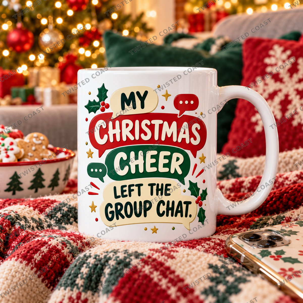 Watermarked Christmas mug mockup: My Christmas cheer left the group chat