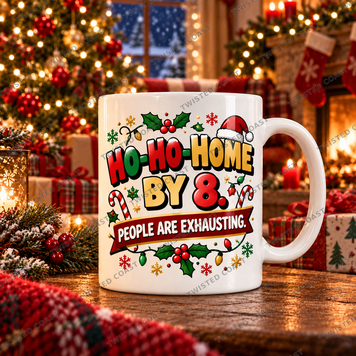 Watermarked Christmas mug mockup: Ho-ho-home by 8