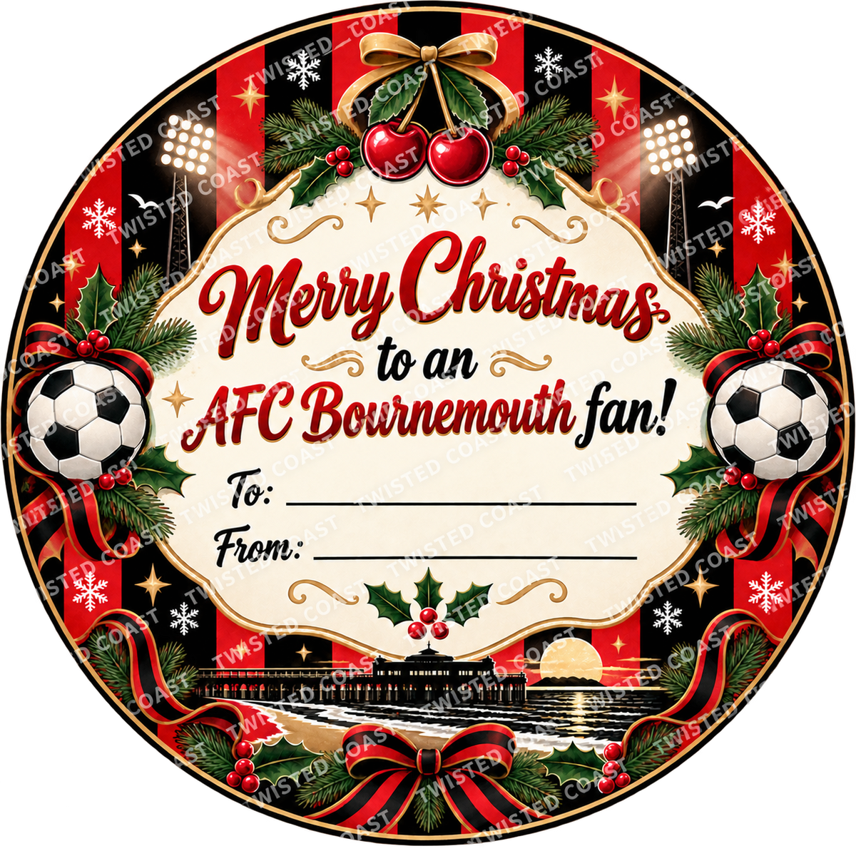 AFC Bournemouth fan Christmas chocolate tub label – watermarked product preview