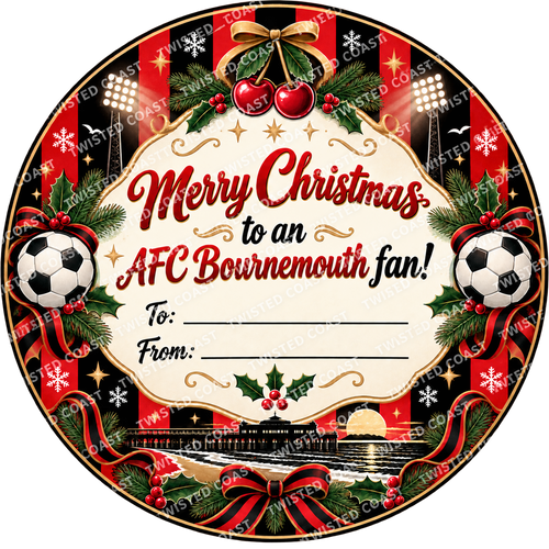 AFC Bournemouth fan Christmas chocolate tub label – watermarked product preview