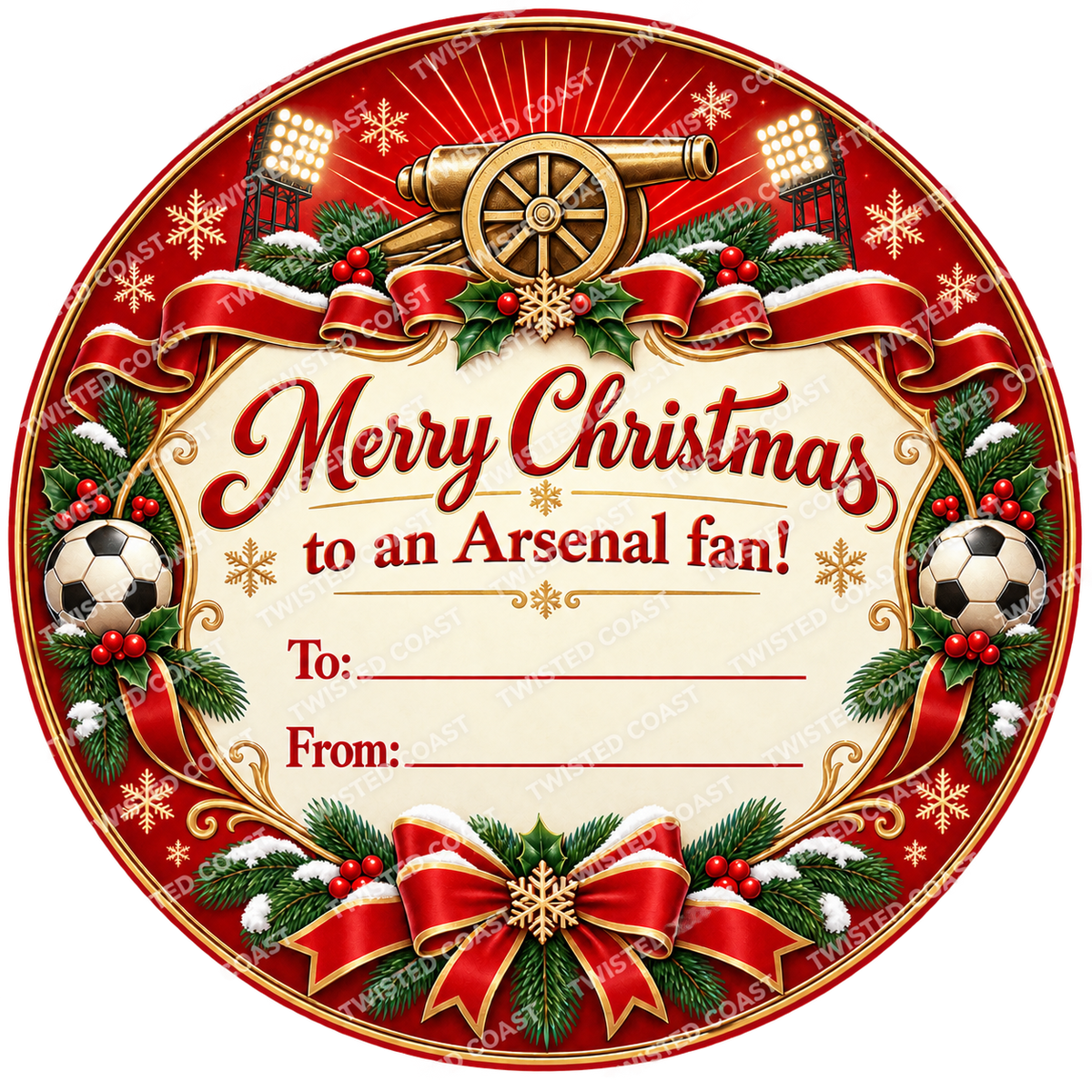 Arsenal fan Christmas chocolate tub label – watermarked product preview