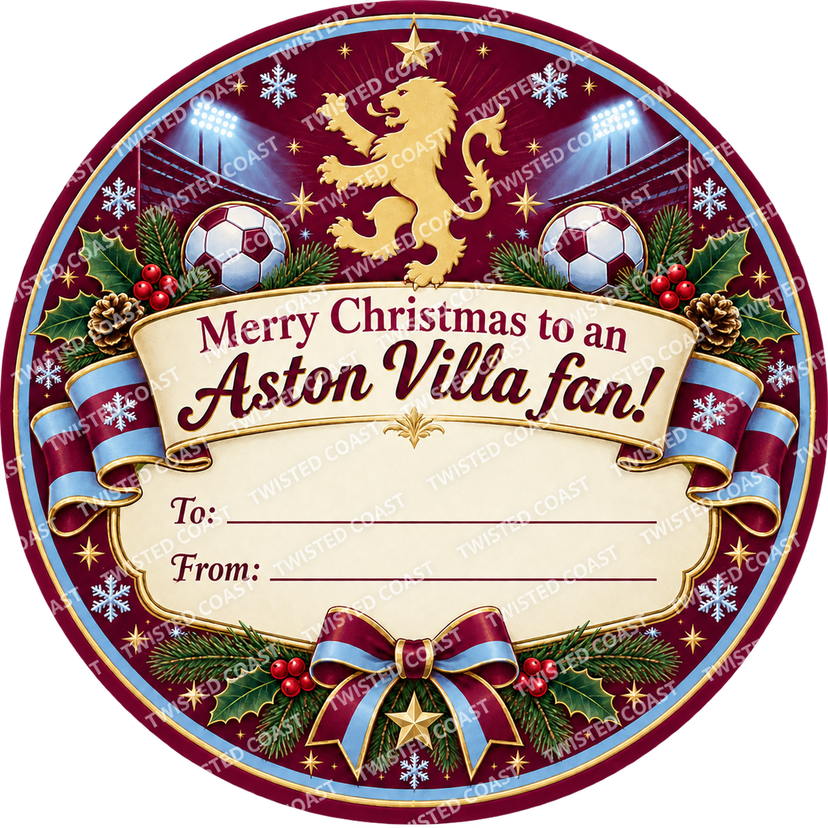 Aston Villa fan Christmas chocolate tub label – watermarked product preview