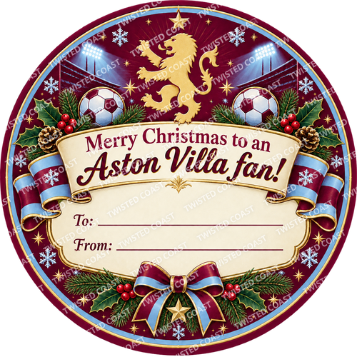 Aston Villa fan Christmas chocolate tub label – watermarked product preview