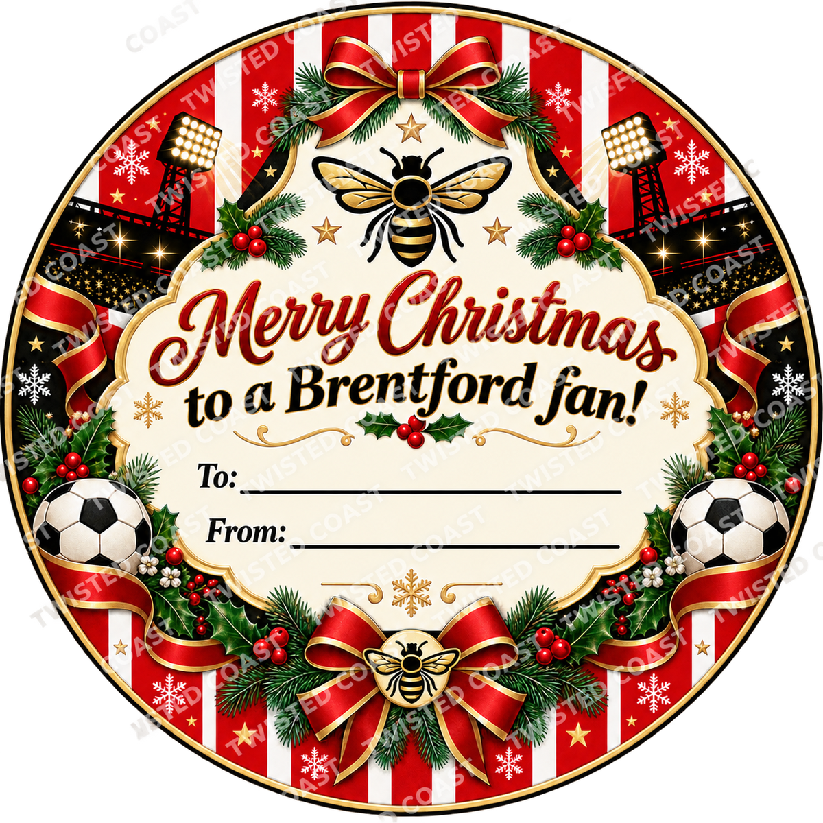 Brentford fan Christmas chocolate tub label – watermarked product preview