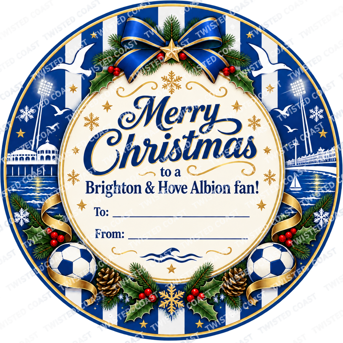 Brighton & Hove Albion fan Christmas chocolate tub label – watermarked product preview