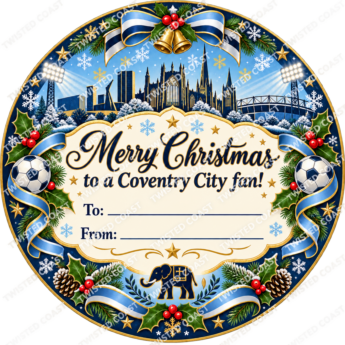 Coventry City fan Christmas chocolate tub label – watermarked product preview