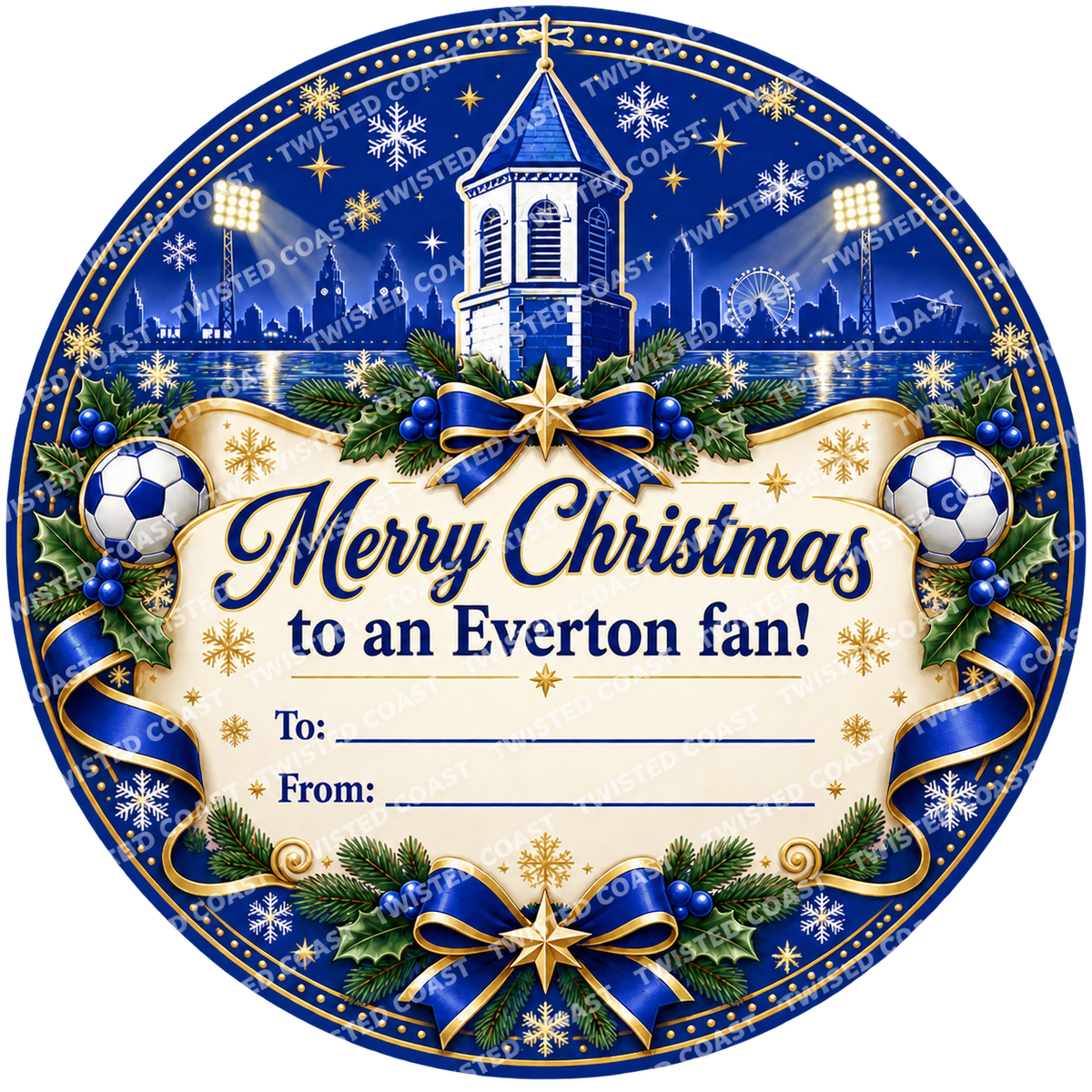 Everton fan Christmas chocolate tub label – watermarked product preview