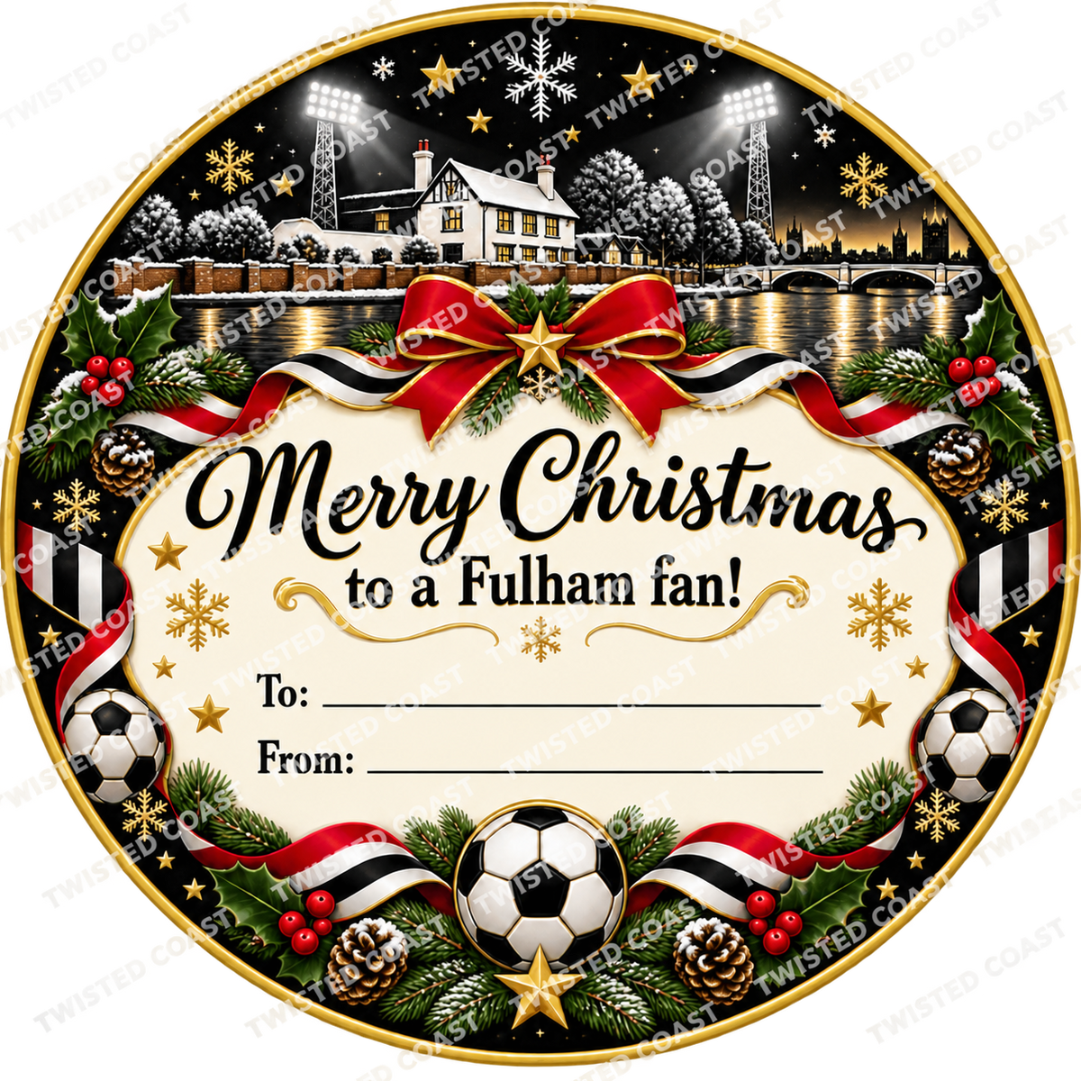 Fulham fan Christmas chocolate tub label – watermarked product preview